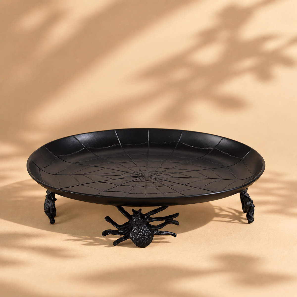 Black Spider Web Platter Stand | Statement Serving Tray for Snacks, Desserts & Table Décor