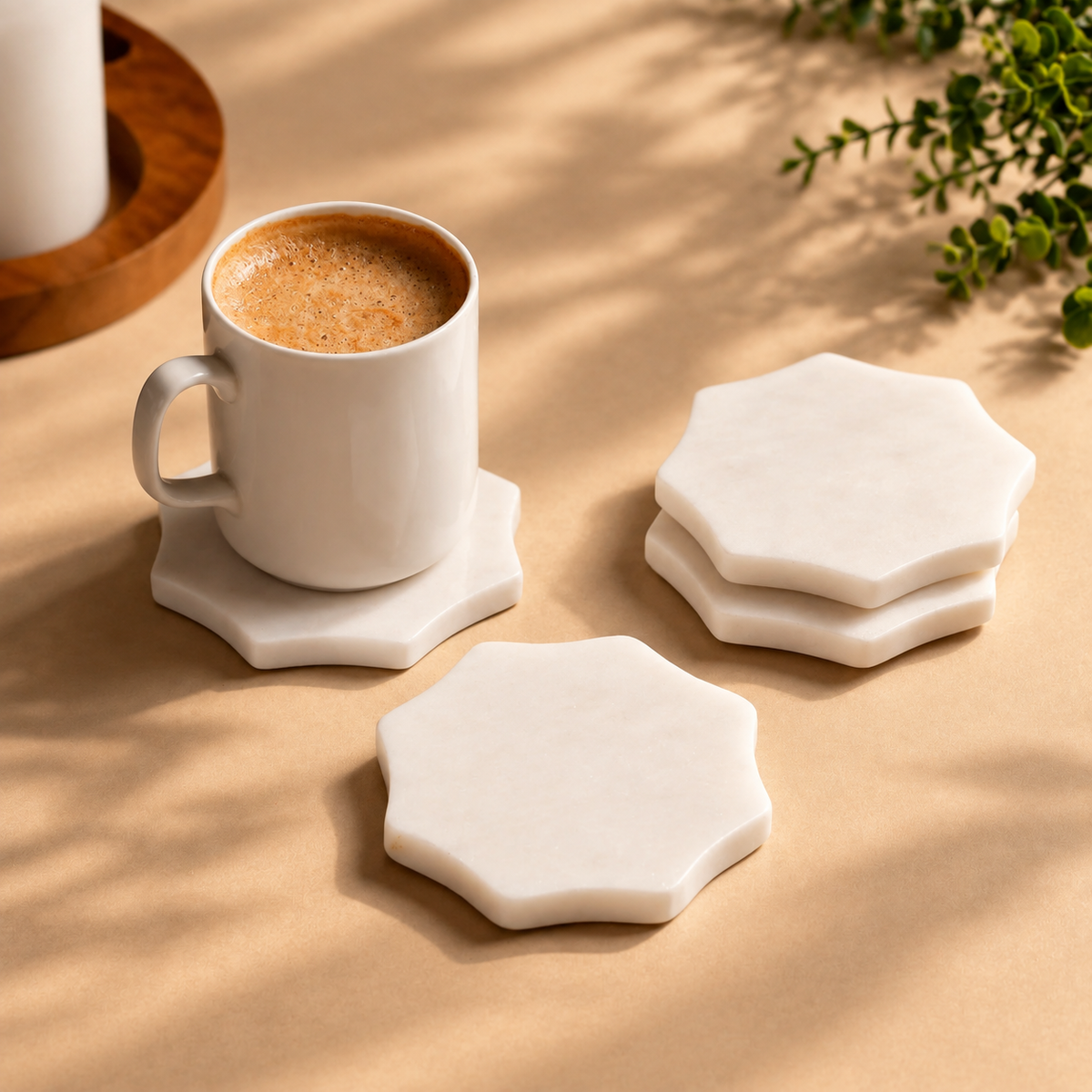 White Marble Scalloped Coaster Set