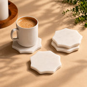 White Marble Scalloped Coaster Set