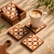 Floral Inlay Resin Coaster Set with Caddy