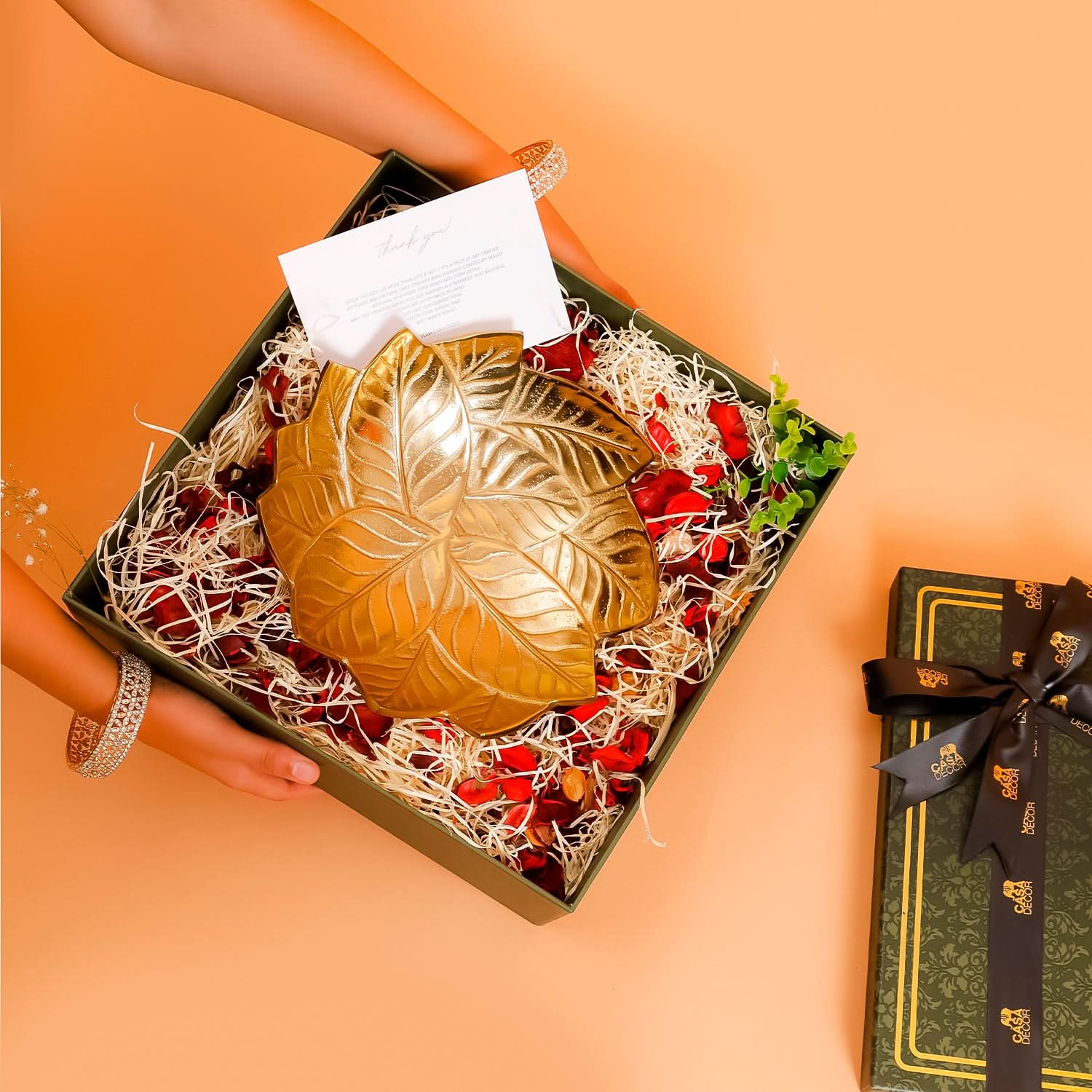Golden Leaf Decorative Bowl Gift Box – Premium Home Decor Gift Set
