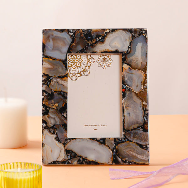 Handcrafted Natural Agate Stone Photo Frame - 4x6