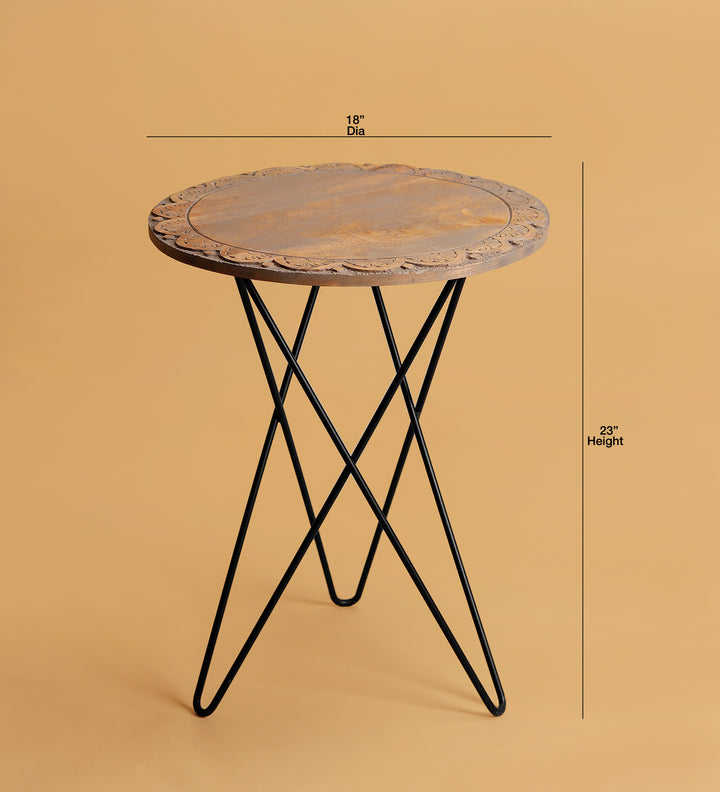 Distressed Hand-Carved Floral Accent Table