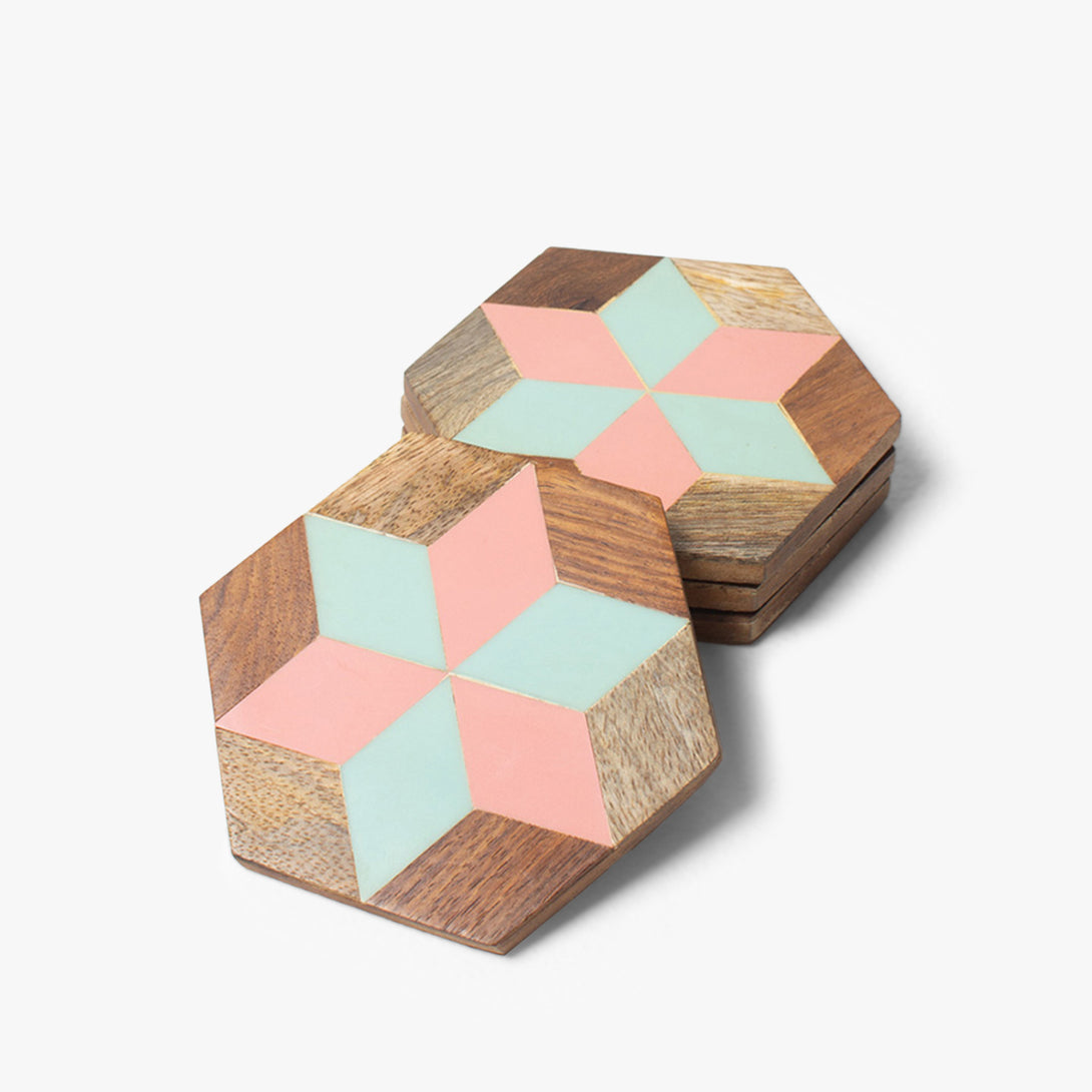Colorful Marquetry Coaster Set