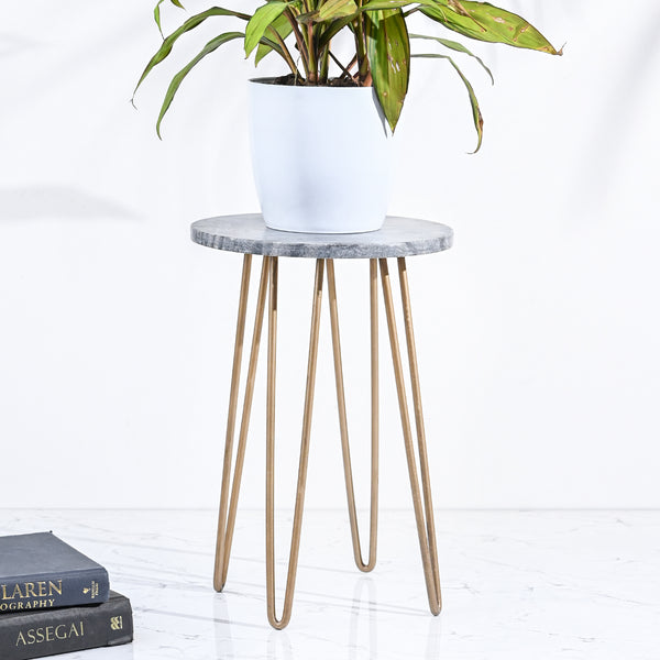 Grey Marble Plant Stand - Gold