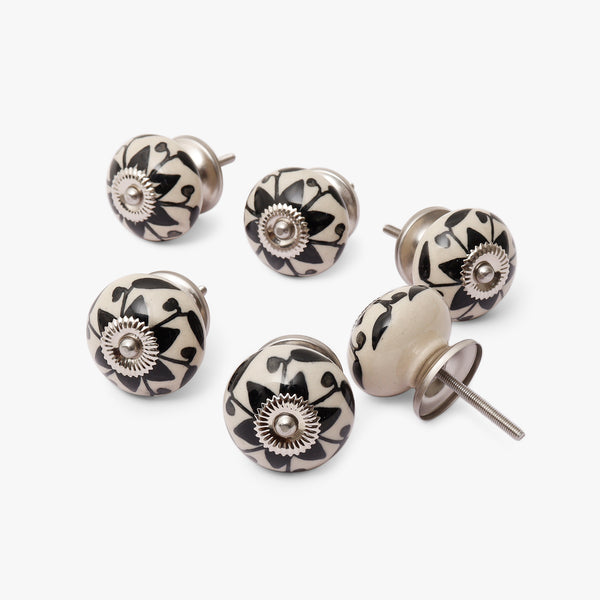 Monochrome Floret Ceramic Knobs