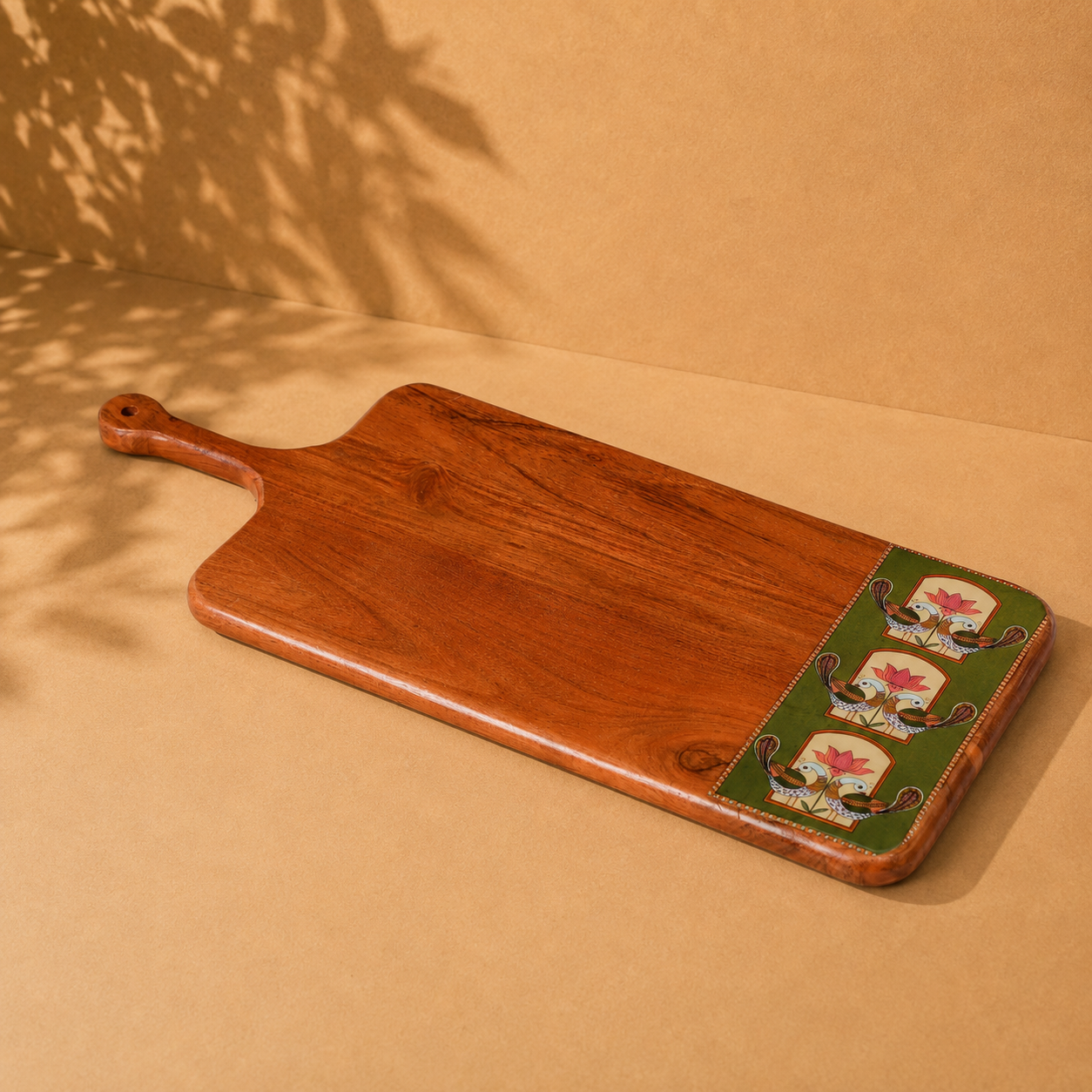 Lotus Peacock Wooden Paddle Chopping Board