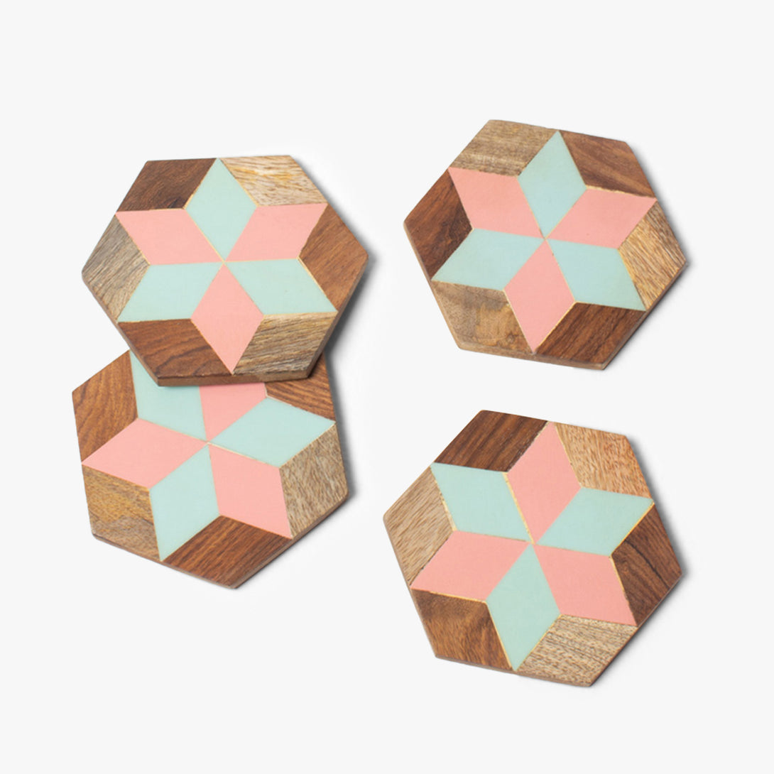 Colorful Marquetry Coaster Set