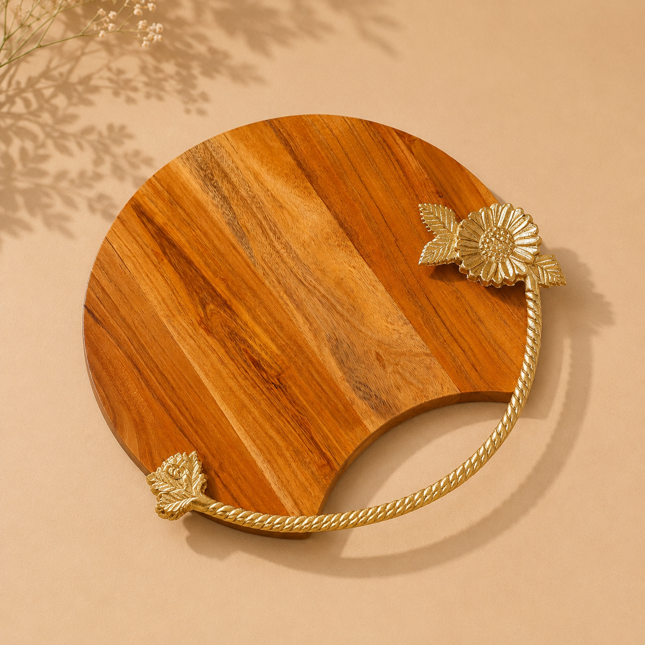 Sunflower Round Wooden Chopping Board & Serving Platter | Handcrafted Kitchen Décor