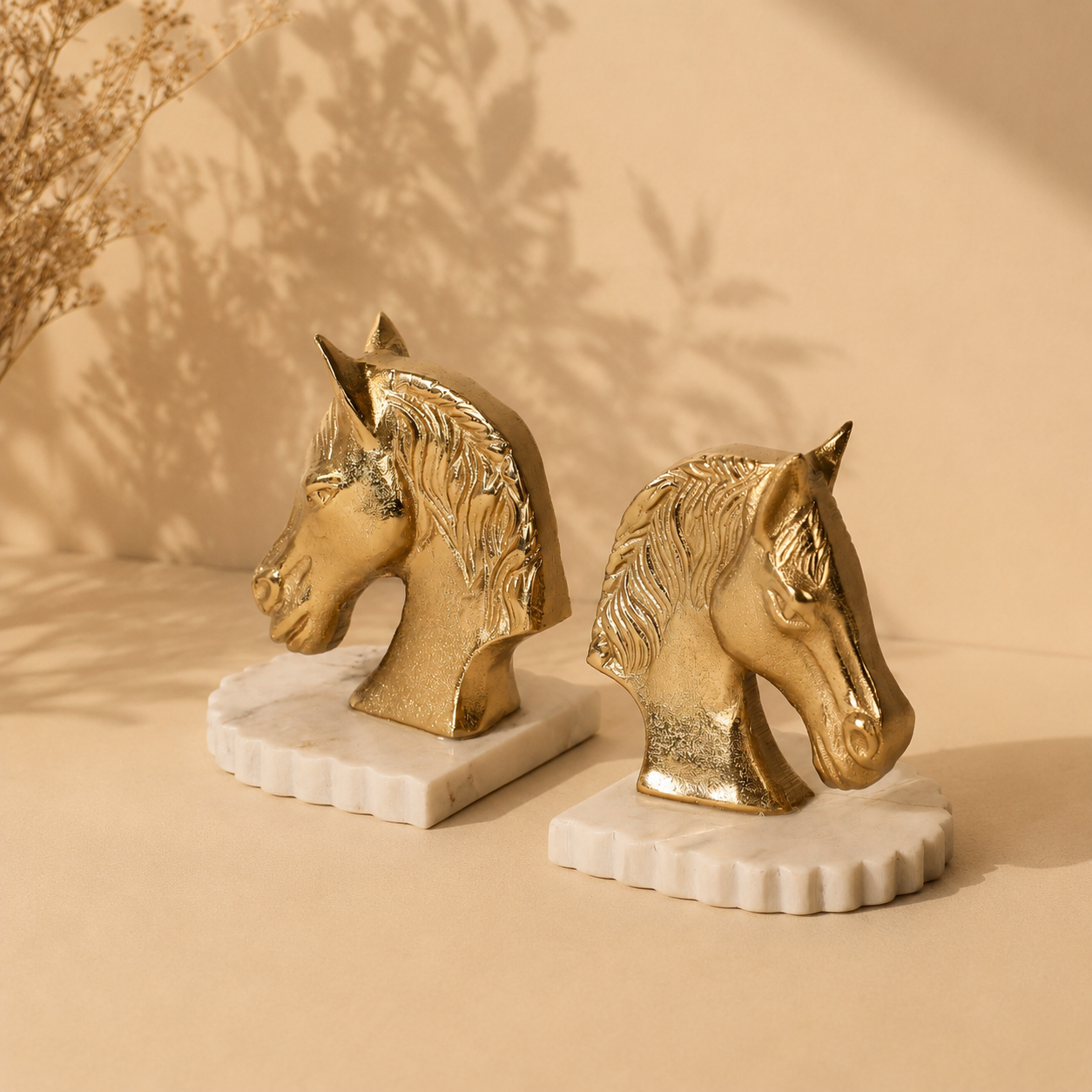 Antique Gold Horse Head Marble Bookends