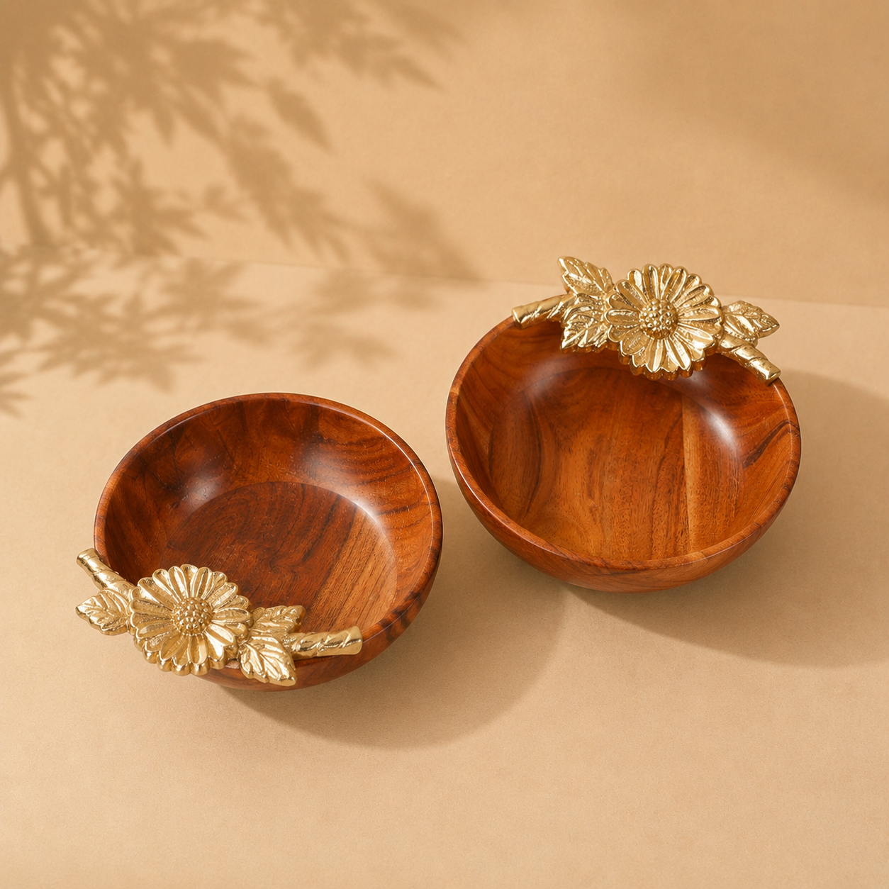 Sunflower Wooden Bowl | Handcrafted Acacia Wood Serving & Décor Bowl