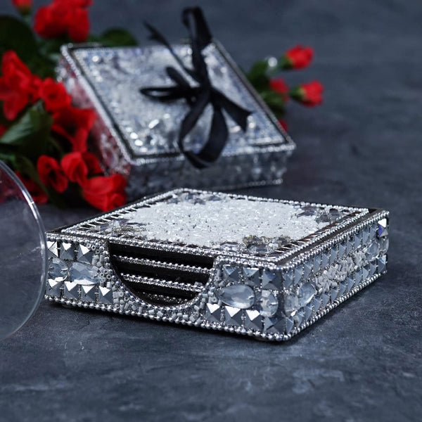 Silver Embellished Coaster Set