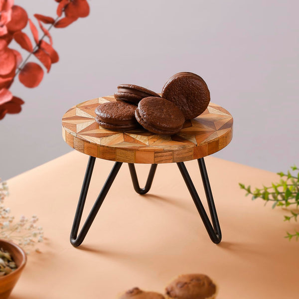 Geometrical Abstract Wood & Metal Pizza Cake Stand