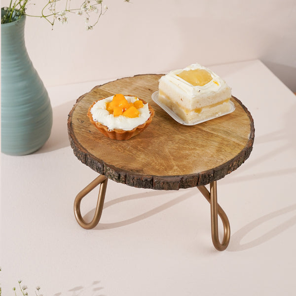 Wooden Bark Cake Stand - Golden