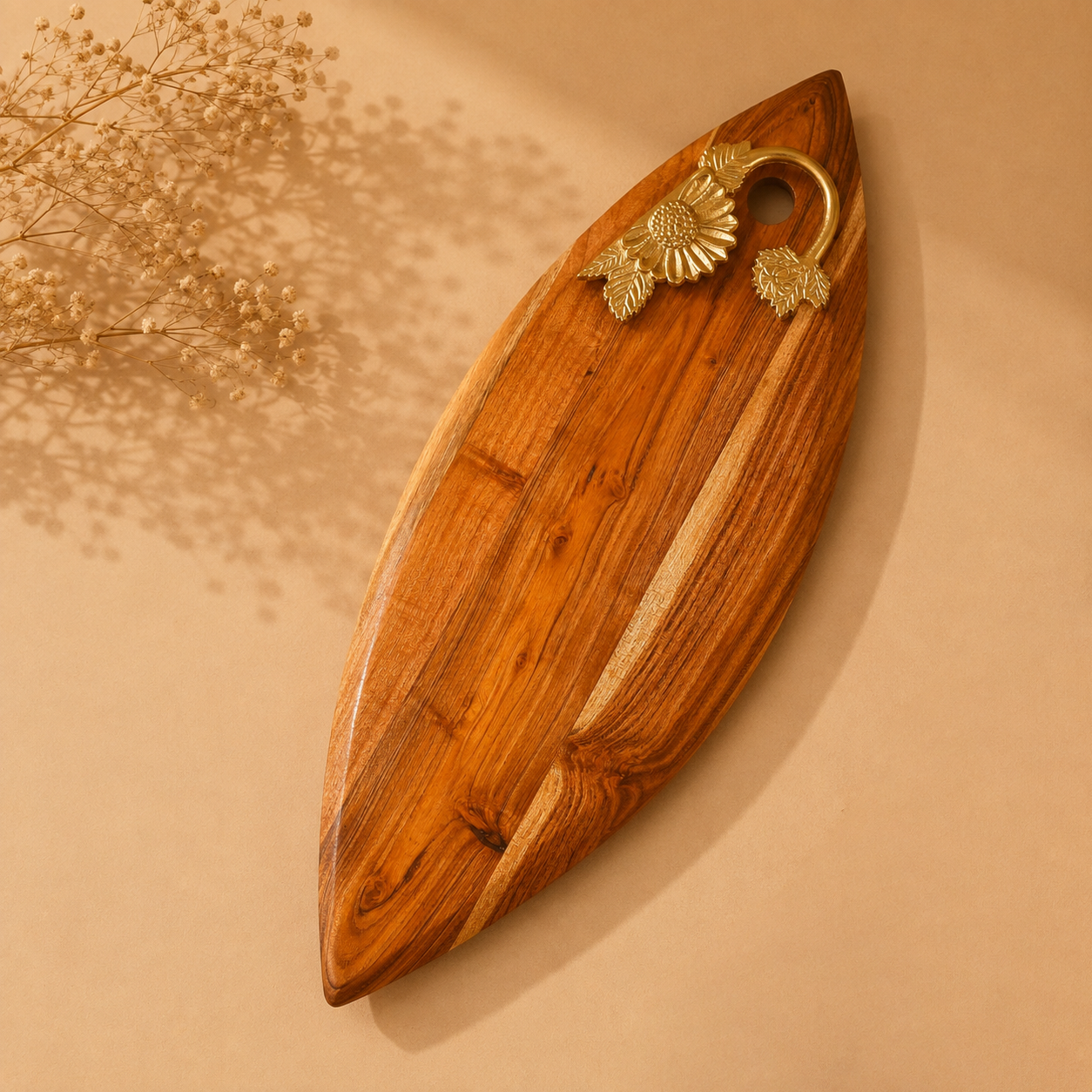 Sunflower Leaf-Shaped Wooden Chopping Board & Serving Platter | Handcrafted Kitchen Décor