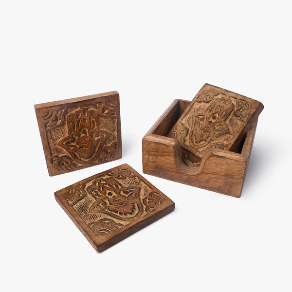 Hamsa Hand-carved Coasters