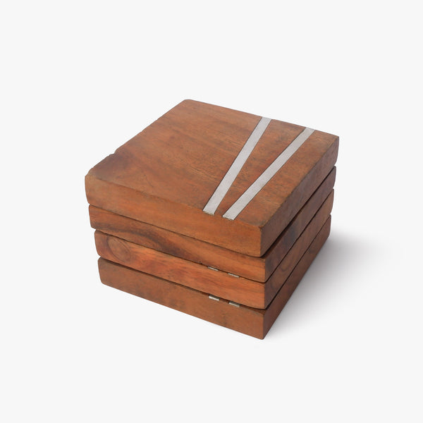 White Striped Hardwood Coaster