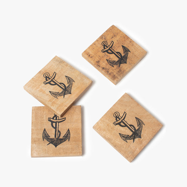 Black Anchor Wooden Coasters