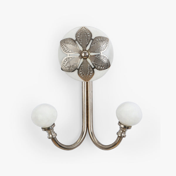 White Filigree Flower Dual Hook