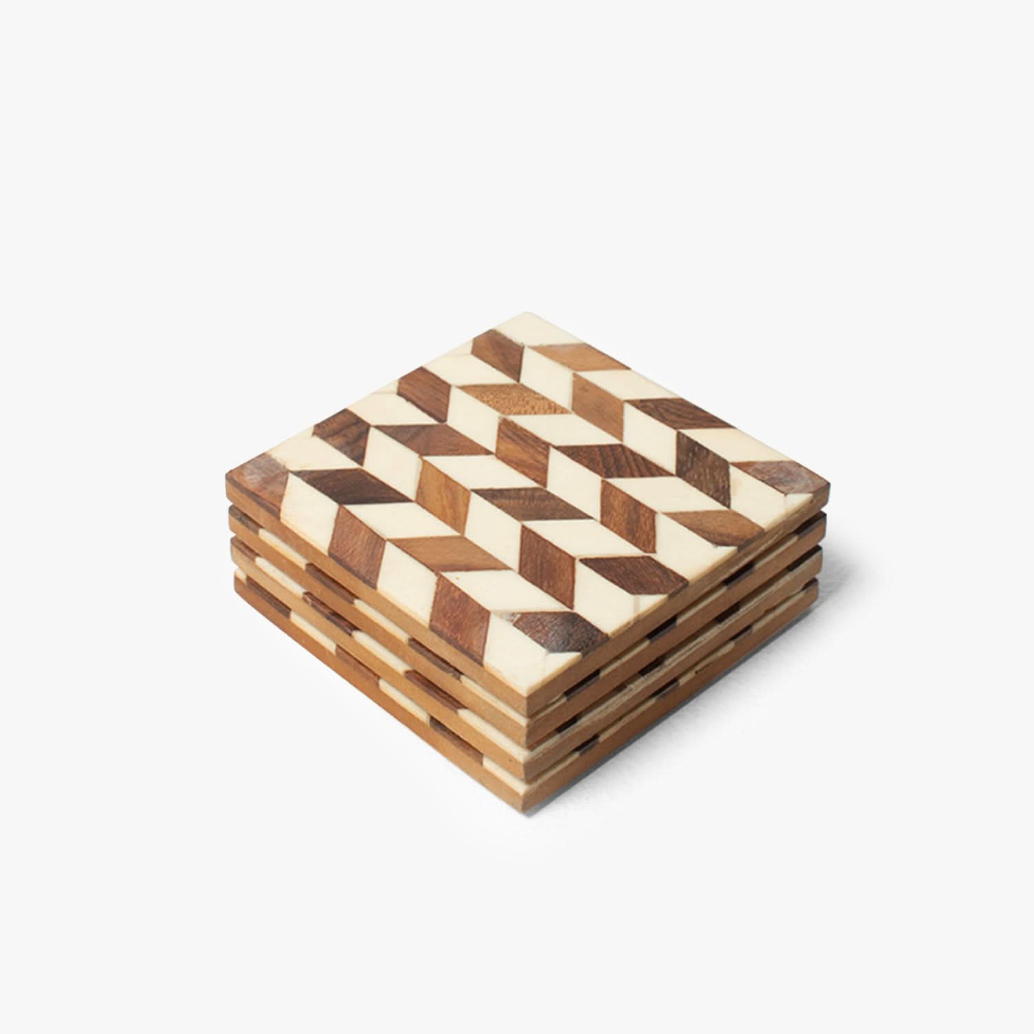 Harmony in Contrasts Geometric Coaster Crafted with Wood and Resin
