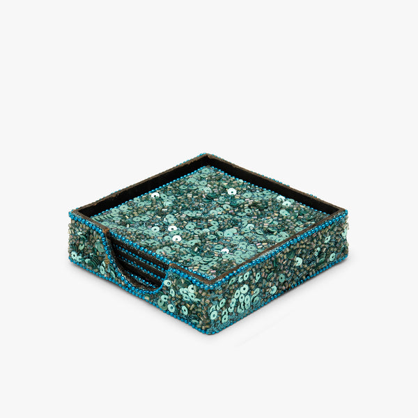 Blue Glitter Ocean Coaster Set