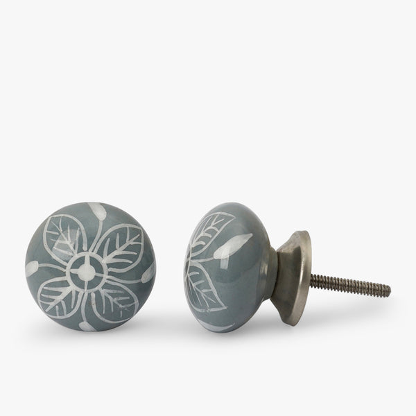 Grey Flower Ceramic Knobs (Set Of 6)