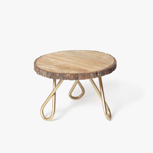 Wooden Bark Cake Stand - Golden