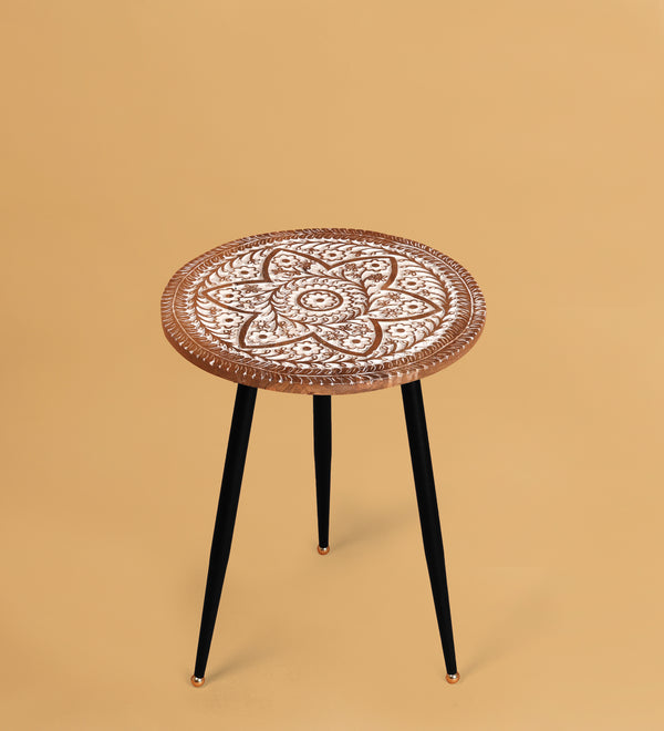 Floral Bloom Carved Accent Table