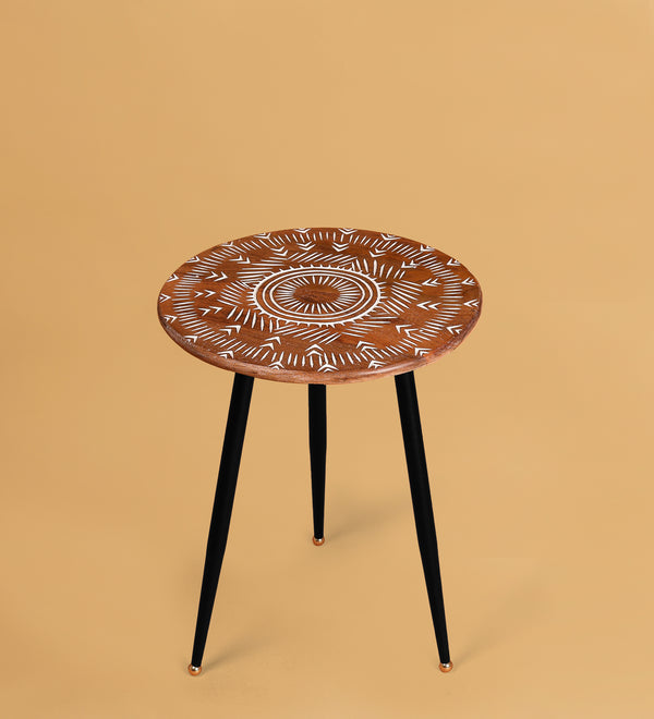 Tribal Tapestry Carved Accent Table