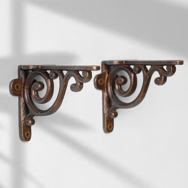 Ornate Pattern Handcrafted Iron Wall Brackets ( Set of 2)