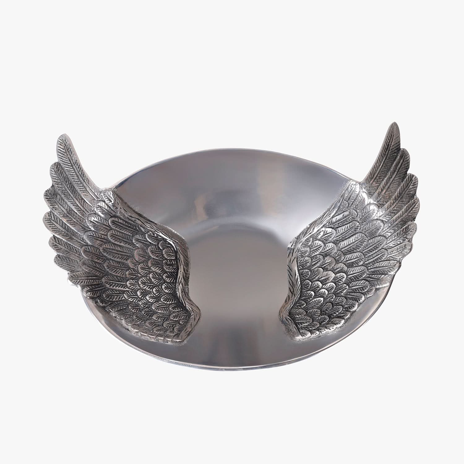 Silver Angel Wing Serving Bowl | Decorative Metal Dining Bowl & Home Decor Accent