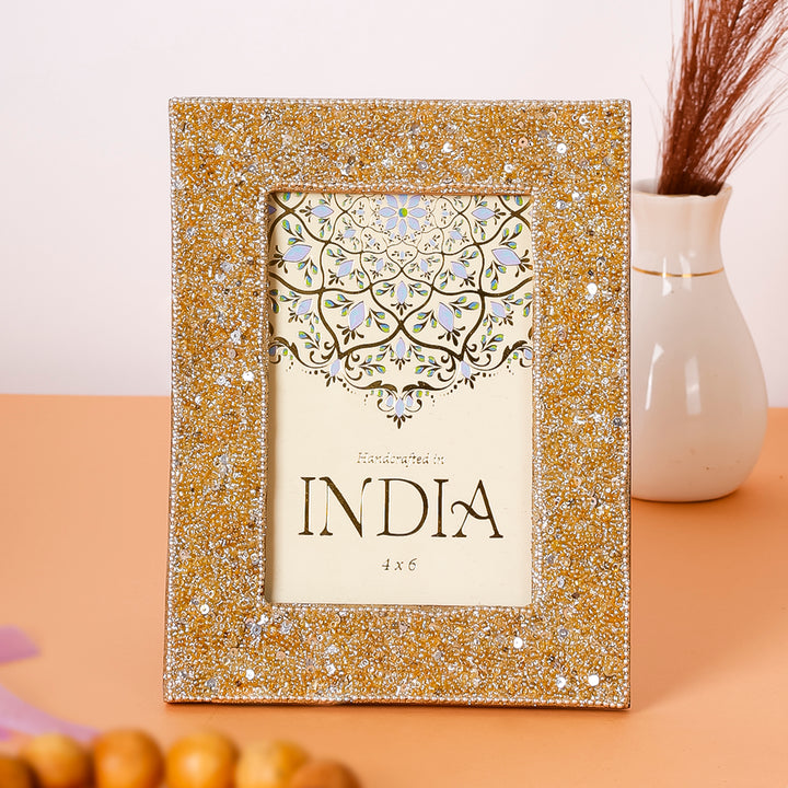 Golden Bedazzled Beaded Photo Frame