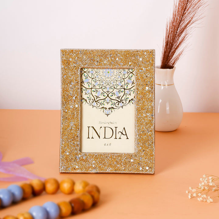 Golden Bedazzled Beaded Photo Frame