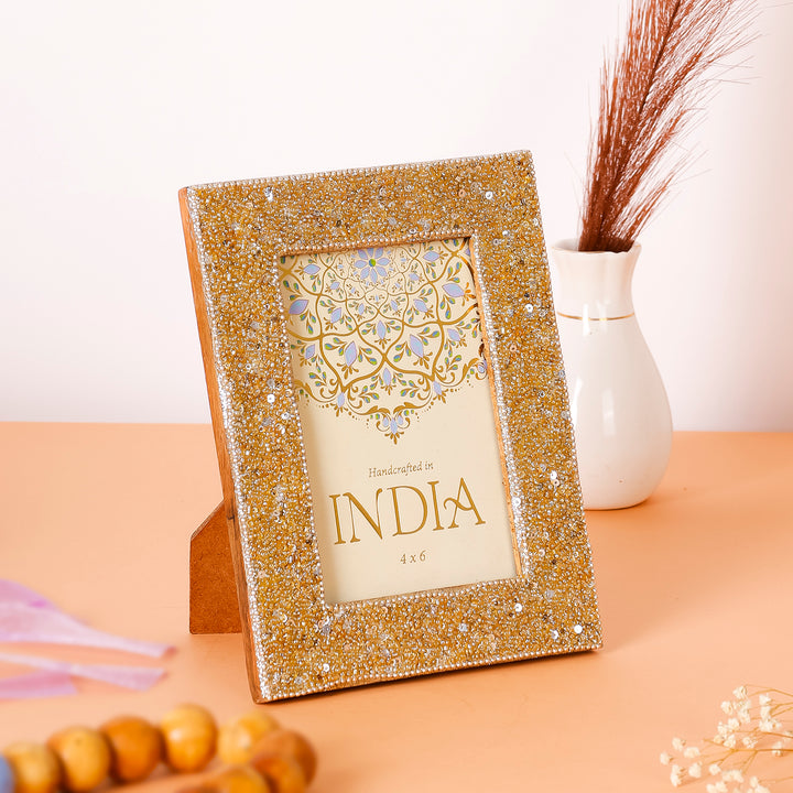 Golden Bedazzled Beaded Photo Frame