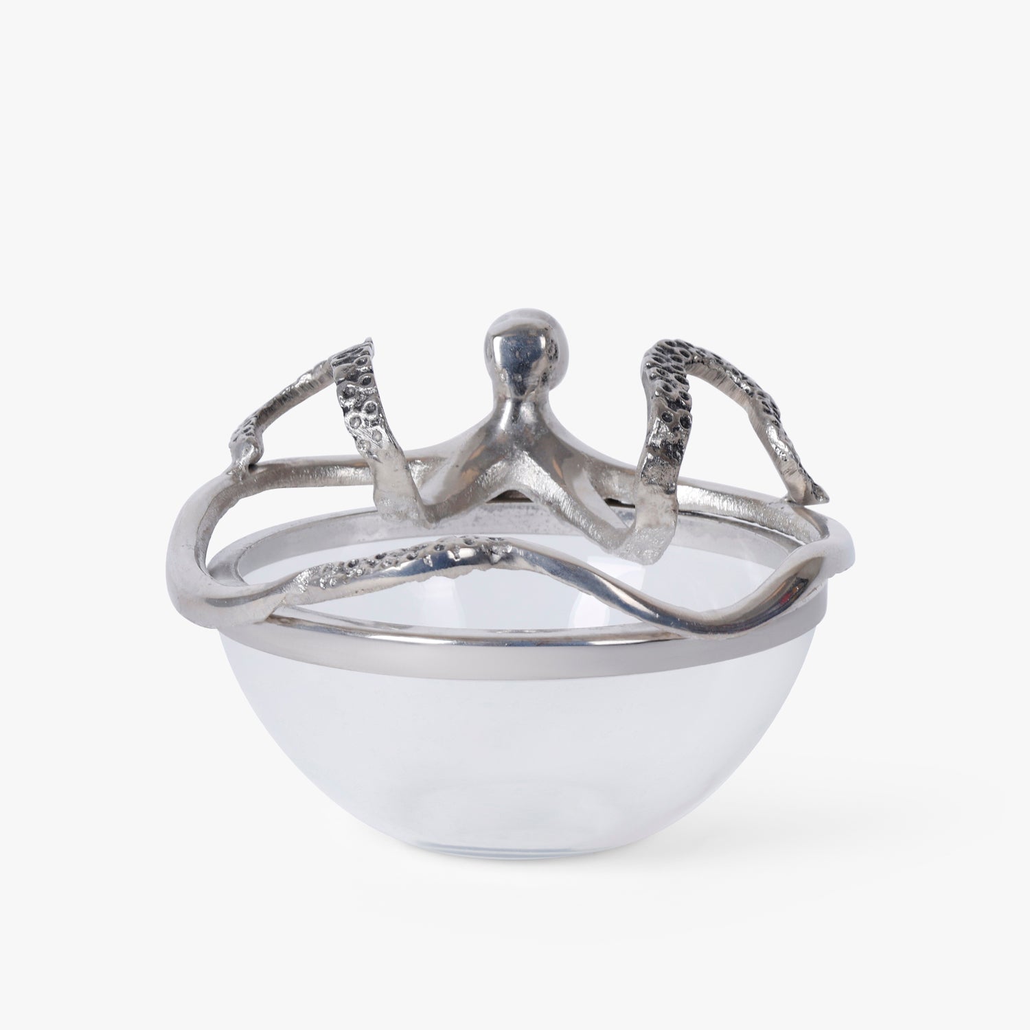 Coral Metal Decorative Bowl with Glass Insert | Modern Table Centerpiece & Serving Bowl for Home Decor