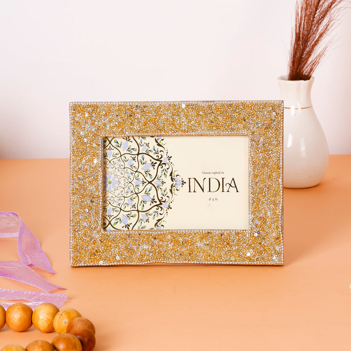Golden Bedazzled Beaded Photo Frame