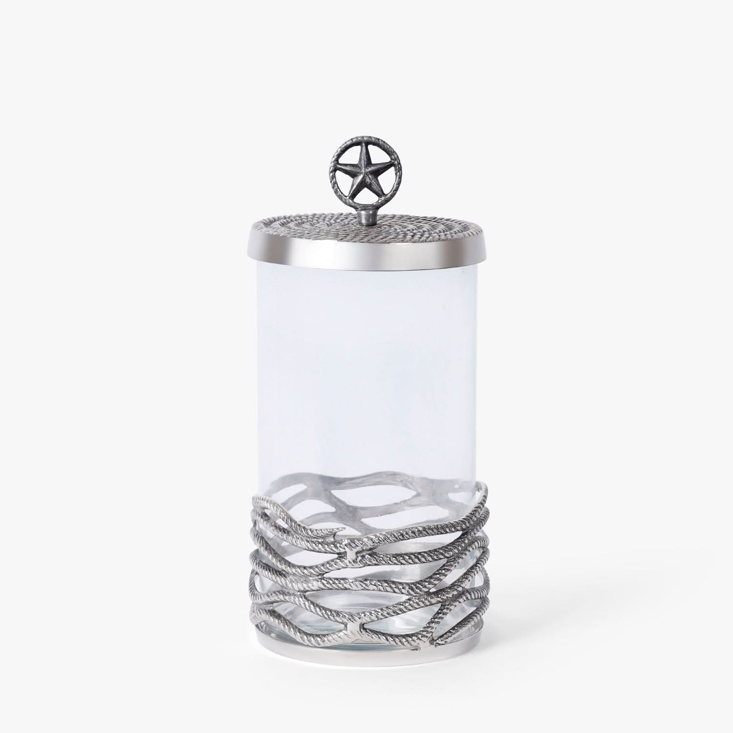 Glass Storage Jar with Silver Rope Wrap & Star Lid | Kitchen Counter Canister for Cookies, Snacks & Dry Fruits