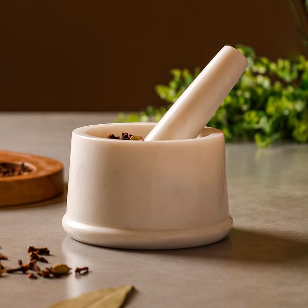 Marble Mortar & Pestle – Traditional Spice Grinder for Kitchen