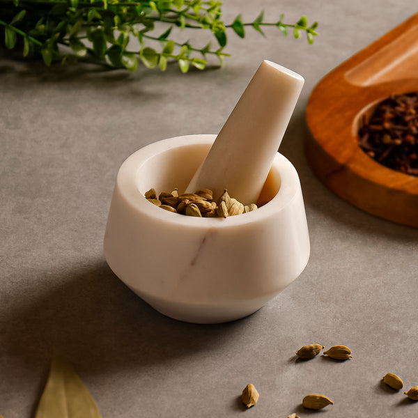 Marble Mortar & Pestle – Traditional Spice Grinder for Kitchen