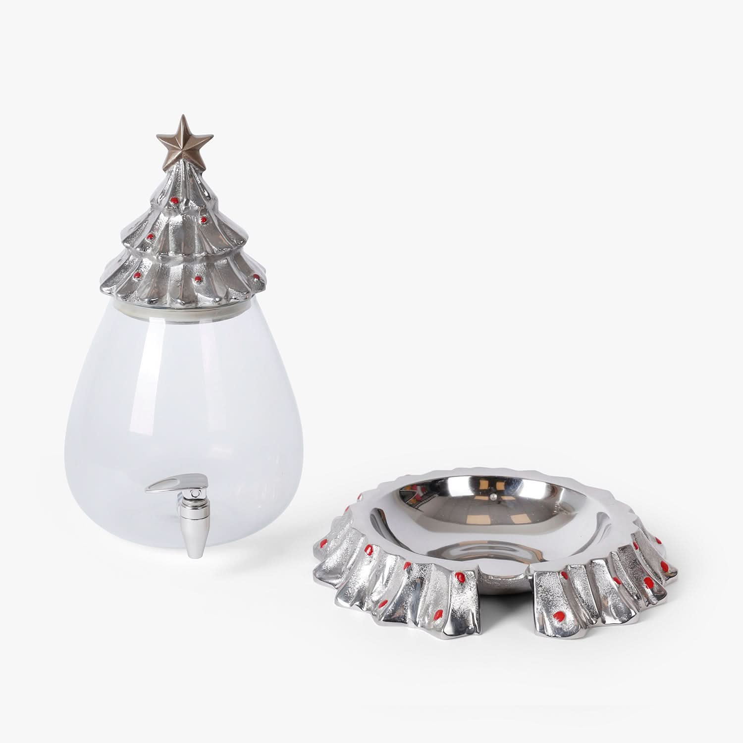 Glass Water Dispenser with Star Top & Silver Base | Party Drink Jar with Tap for Juice, Water & Mocktails