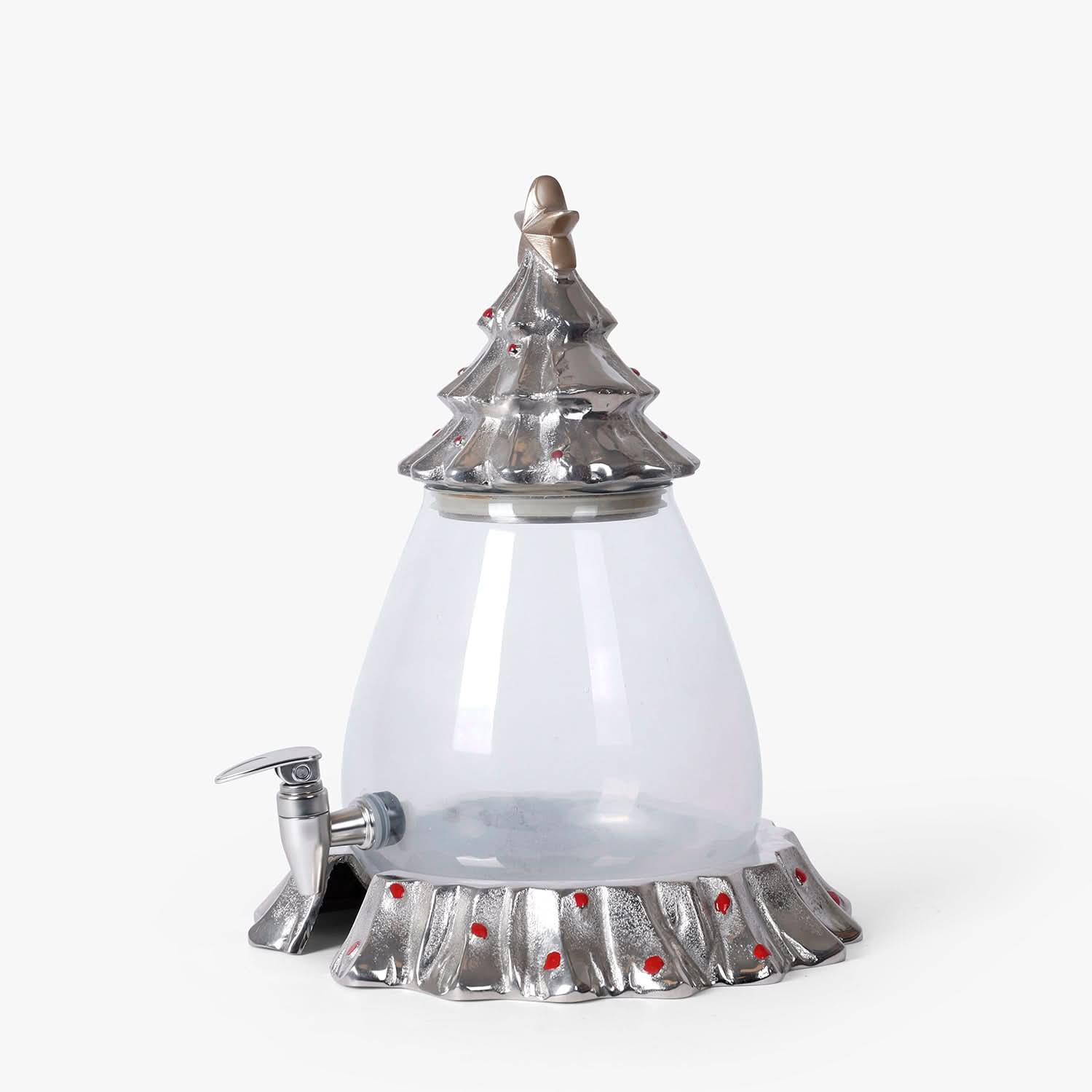Glass Water Dispenser with Star Top & Silver Base | Party Drink Jar with Tap for Juice, Water & Mocktails