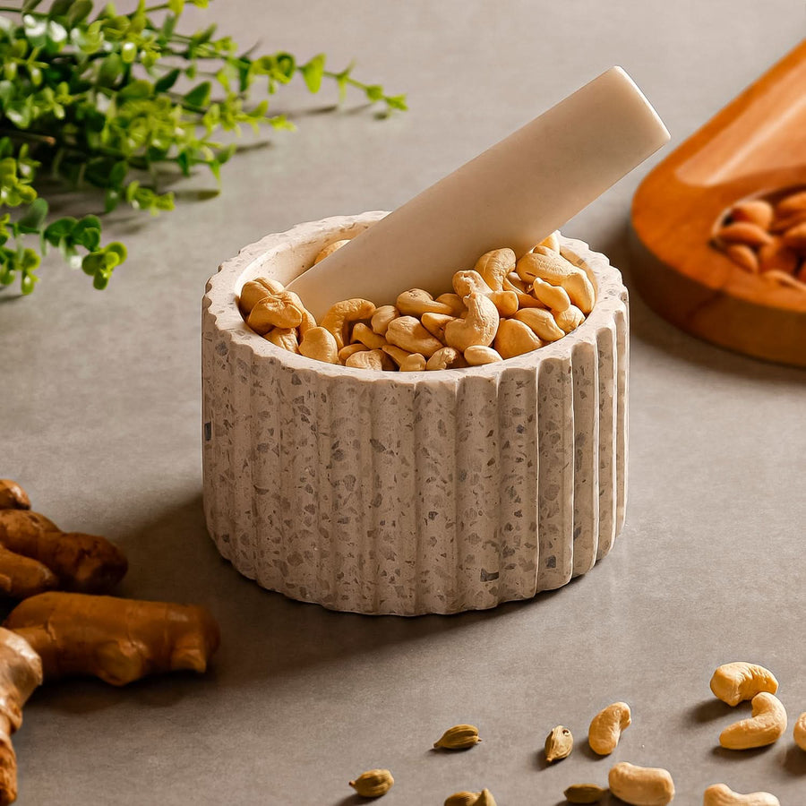 White Marble Mortar & Pestle – Traditional Spice Grinder for Kitchen