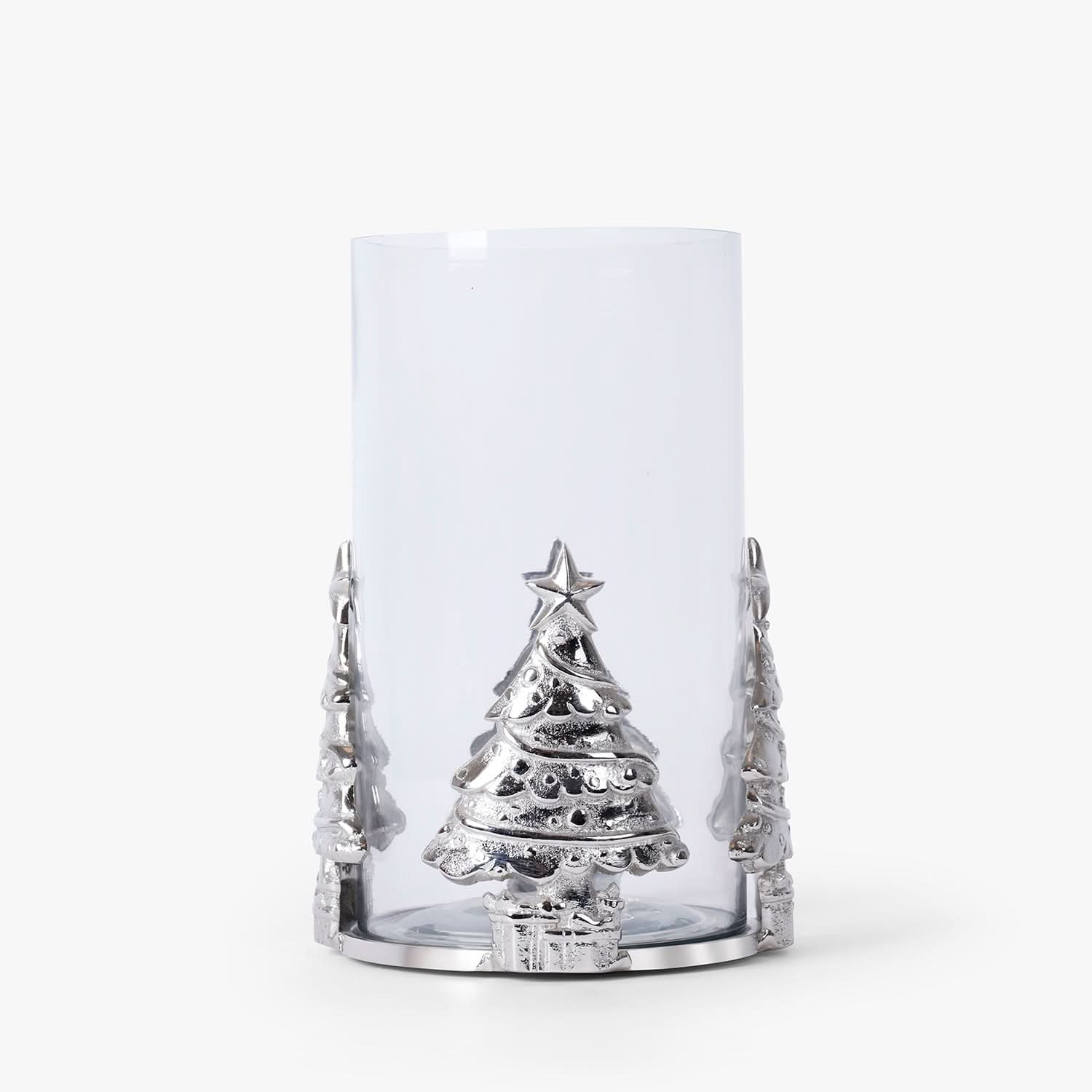 Christmas Tree Glass Hurricane Candle Holder for Festive Table Decor and Holiday Home Styling