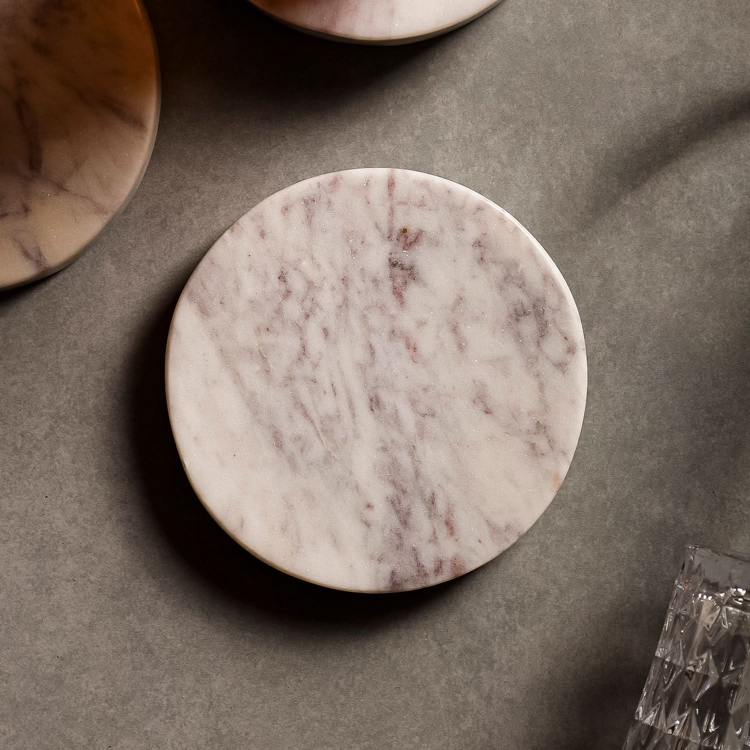 White Marble Coasters with Brass Inlay – Set of 4