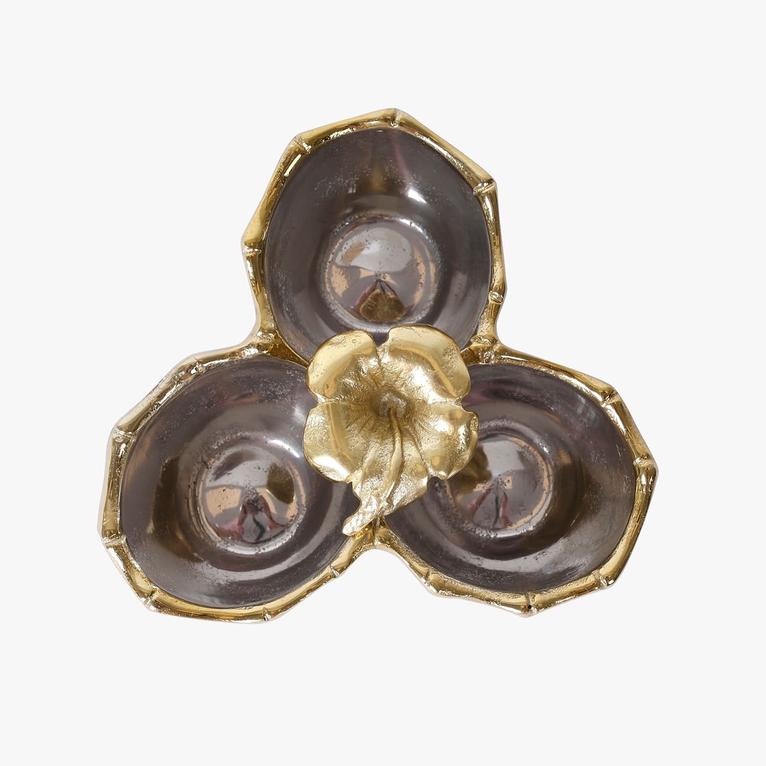 Floral 3 Section Metal Serving Bowl for Dry Fruits, Snacks and Table Decor