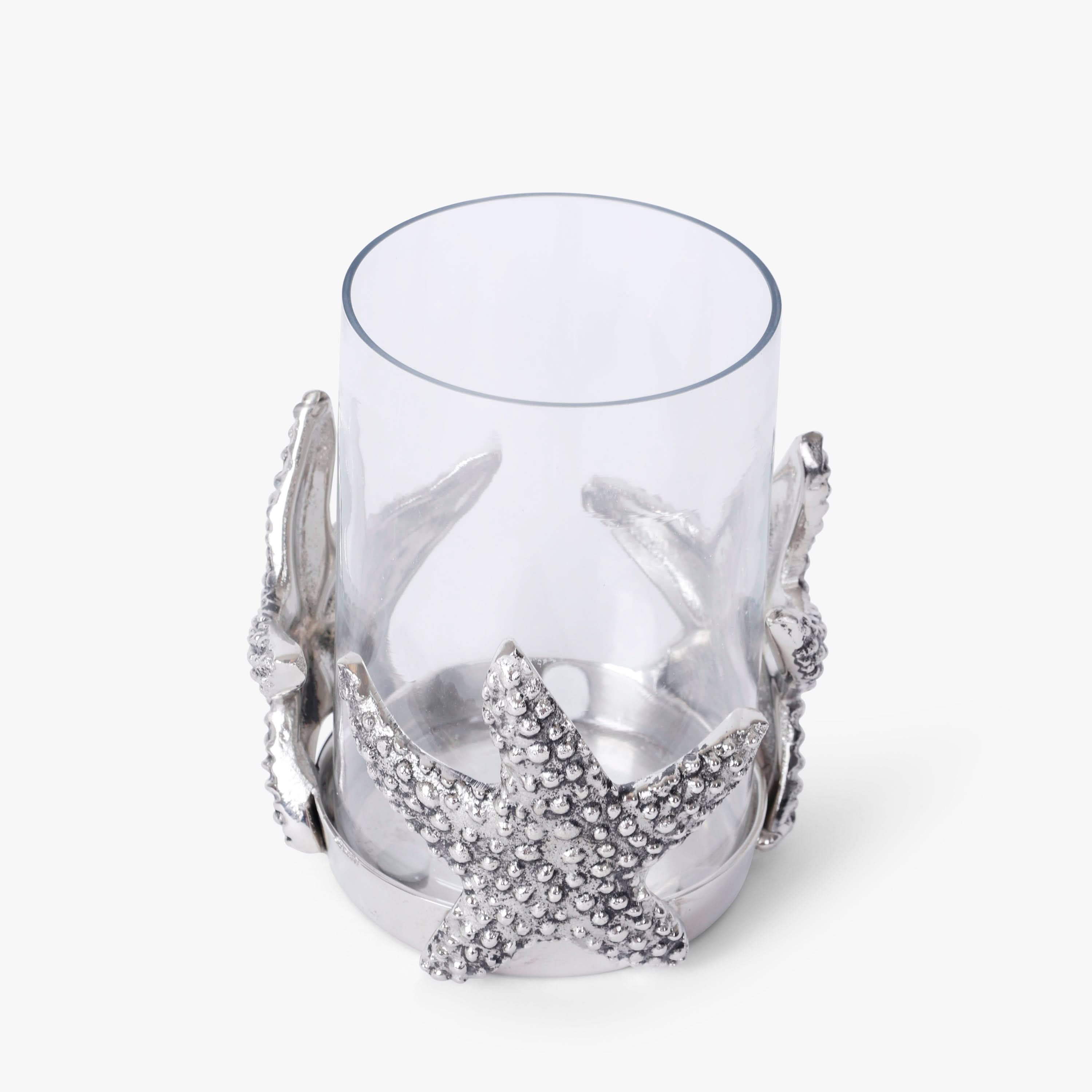 Coastal Glass Hurricane Candle Holder for Dining Table, Console and Beach Style Home Decor