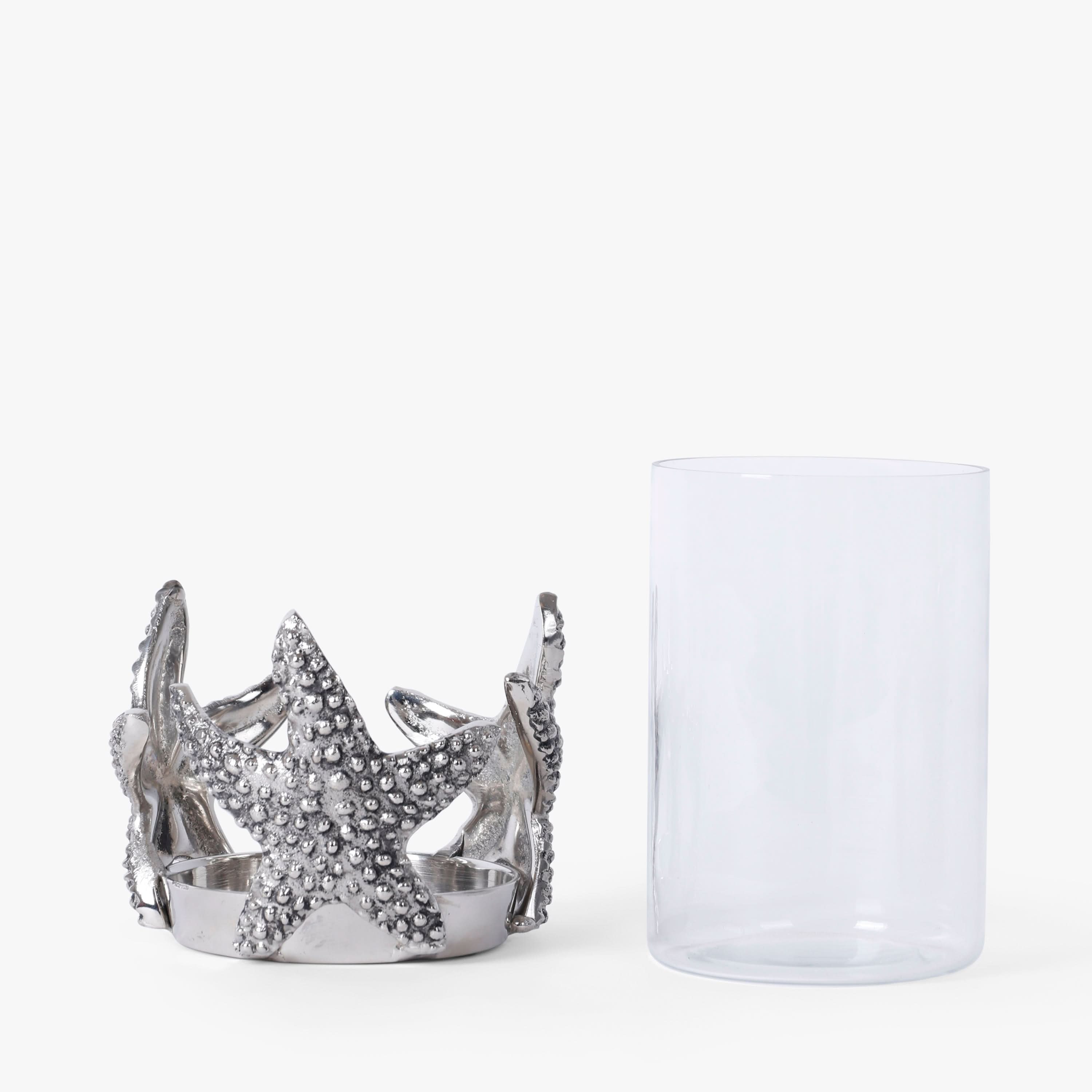 Coastal Glass Hurricane Candle Holder for Dining Table, Console and Beach Style Home Decor