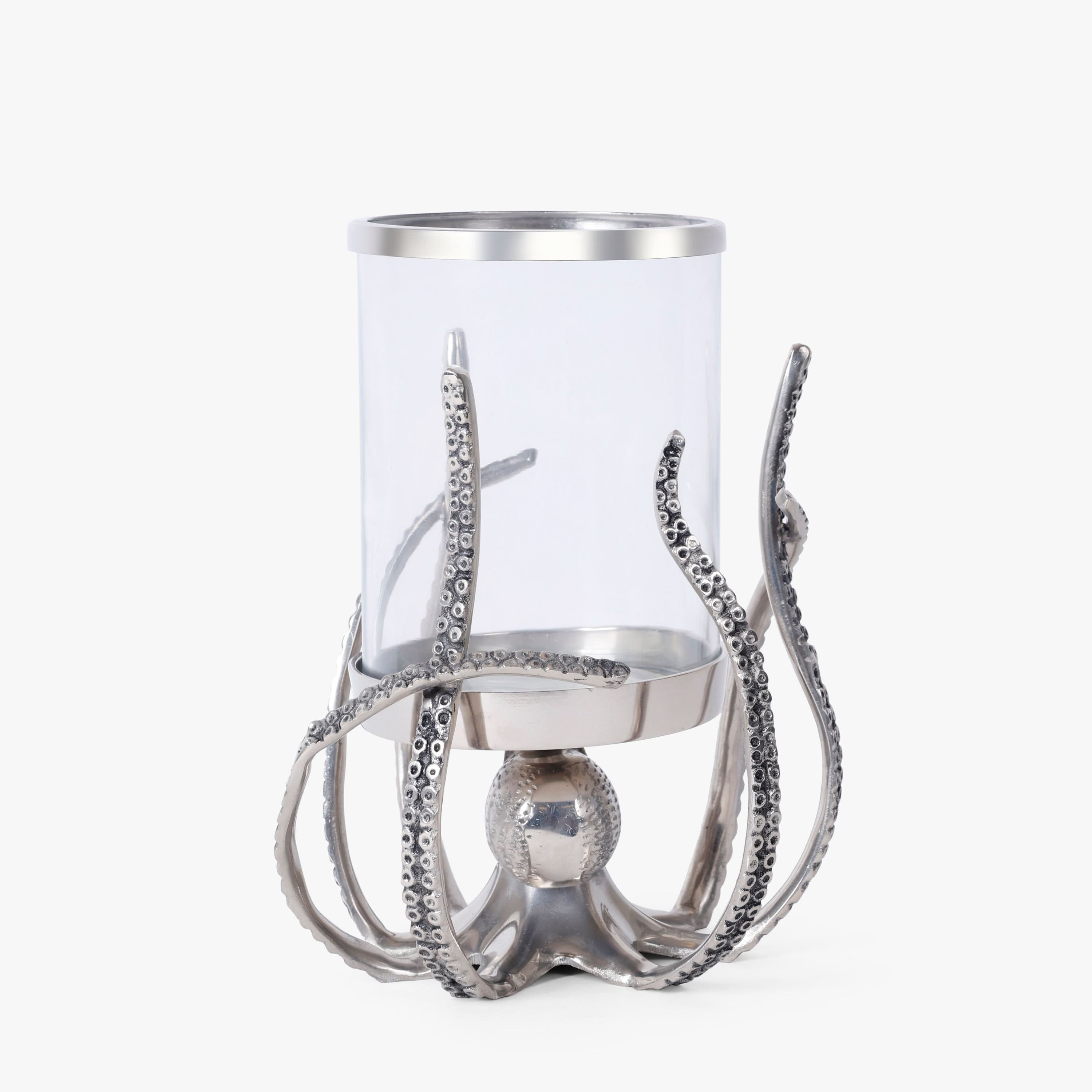 Octopus Glass Hurricane Candle Holder for Console Table, Dining Table and Coastal Home Decor