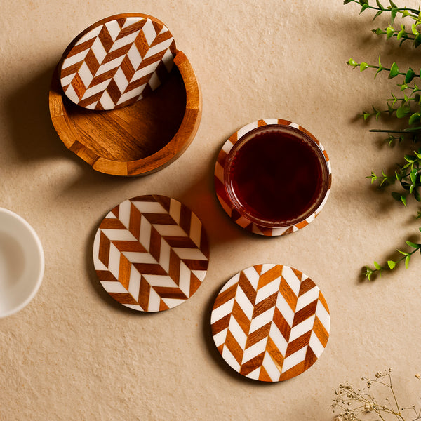 Chevron Resin Coaster Set with Caddy