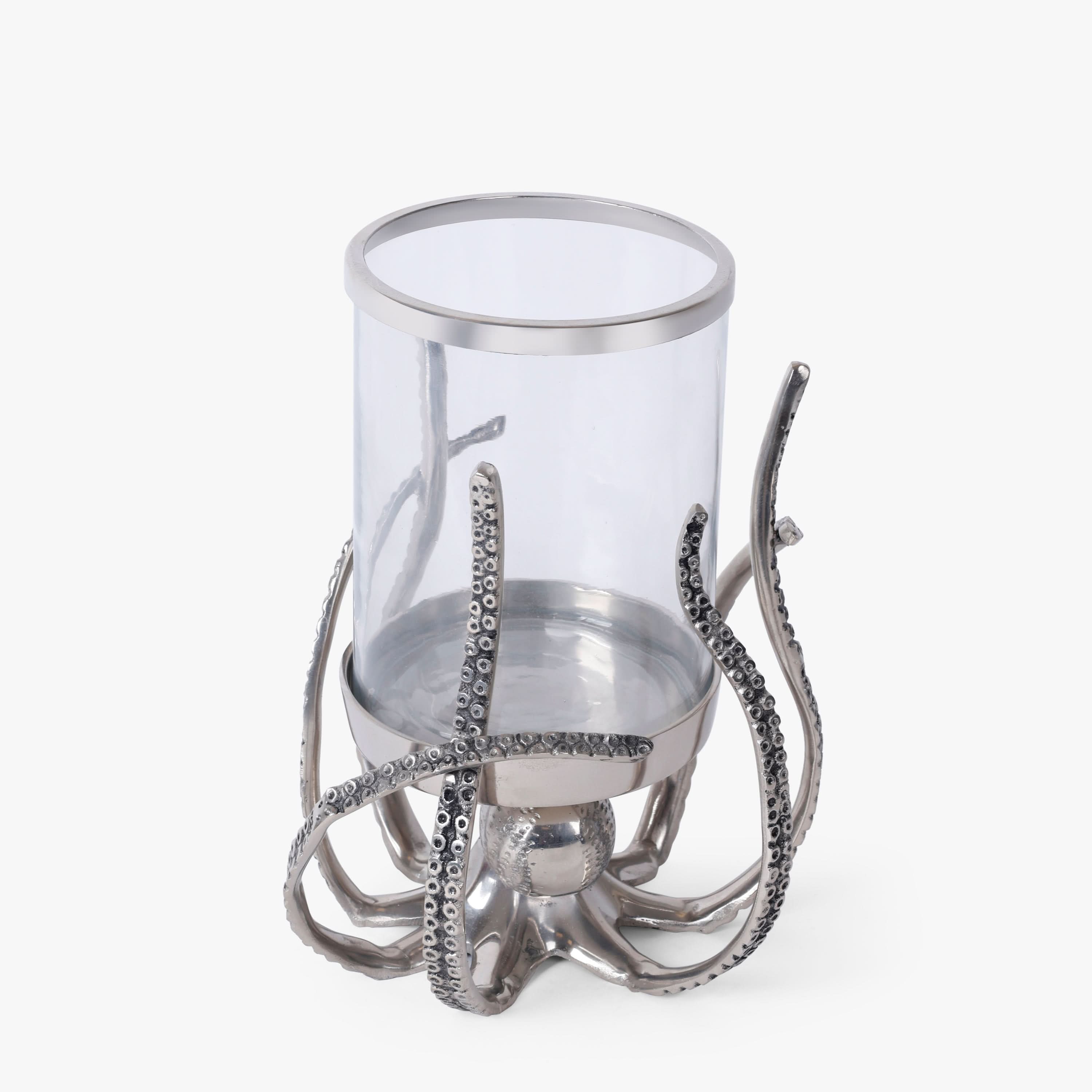 Octopus Glass Hurricane Candle Holder for Console Table, Dining Table and Coastal Home Decor